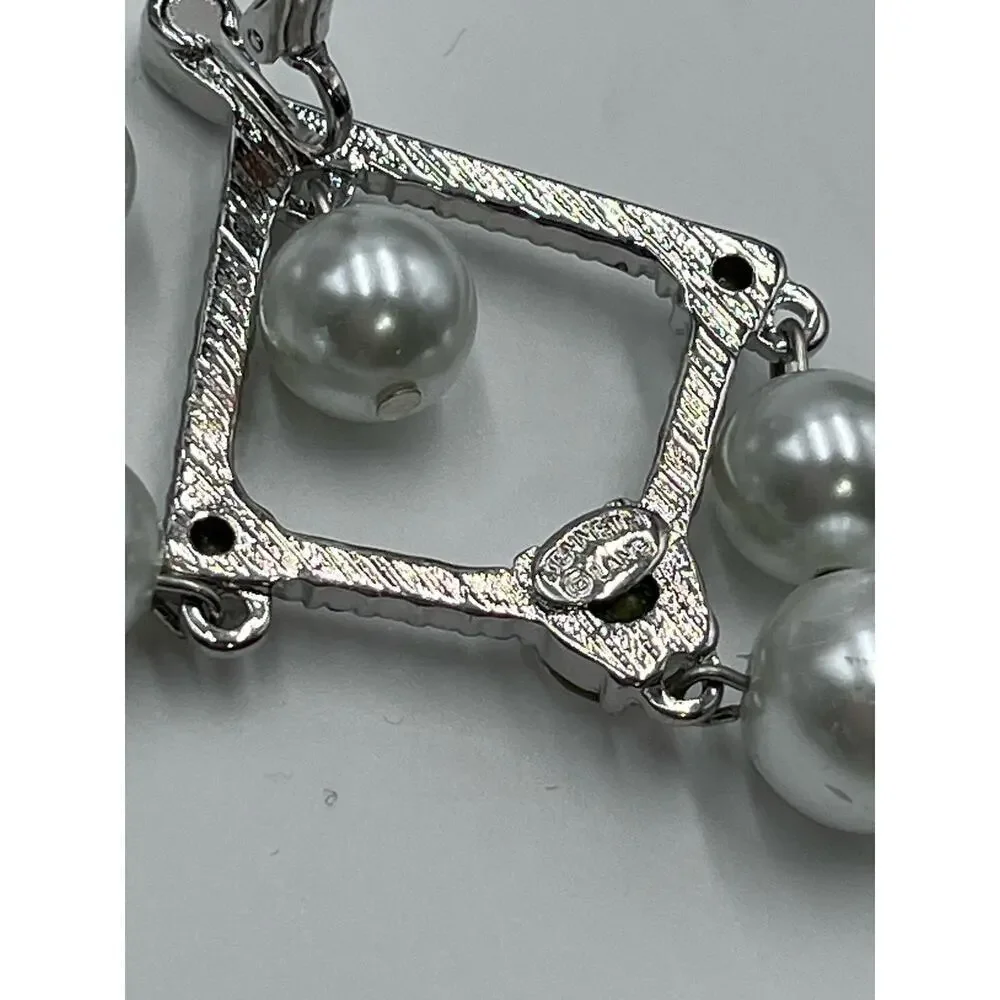 Kenneth‎ Jay Lane White Pearl Crystal Silver Tone Chandelier Clip Earrings New - Picture 13 of 14